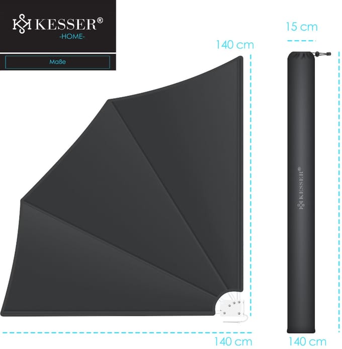 KESSER® opvouwbaar balkonscherm met muurbeugel | 140x140cm