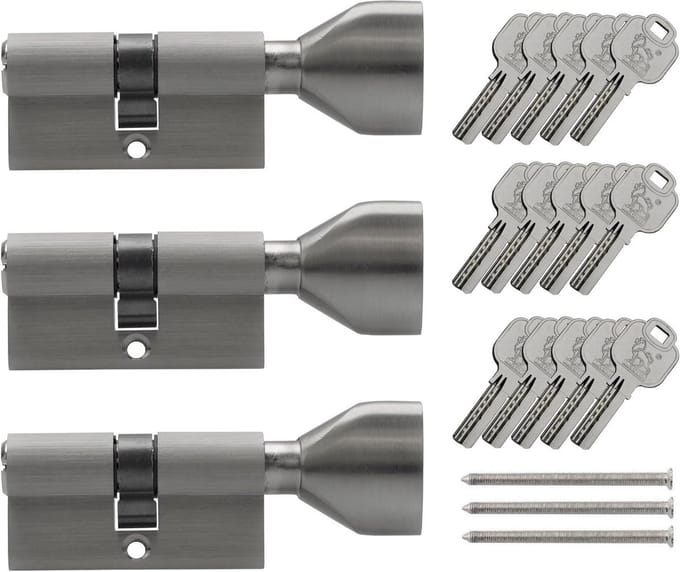 Knopcilinder 70 mm 35/35 gelijksluitend inclusief 15 sleutels