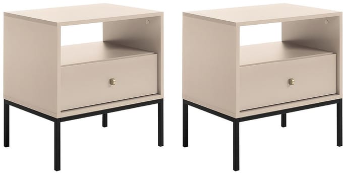 Vente-unique Set van 2 nachtkastjes - 1 lade en 1 nis - Beige - BOGDAN