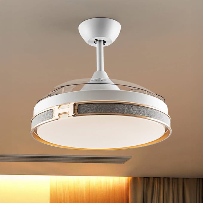 Schuller Valencia LED plafondventilator Herón wit/goud/grijs/transparant Ø106 cm stil