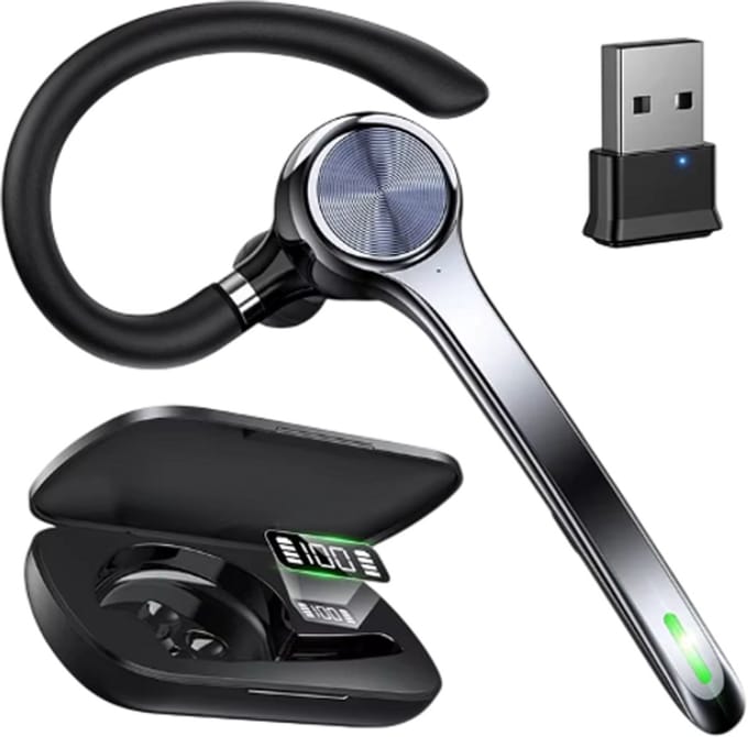 Bluetooth Headset Enkel Oor Draadloos – USB-Dongle, Ruisonderdrukkende Microfoon, Headset voor Computer & Laptop