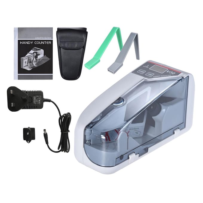 Mini Handige Bill Cash Bankbiljet Teller Geld Valuta Telmachine AC of Batterij Aangedreven UK Plug gray