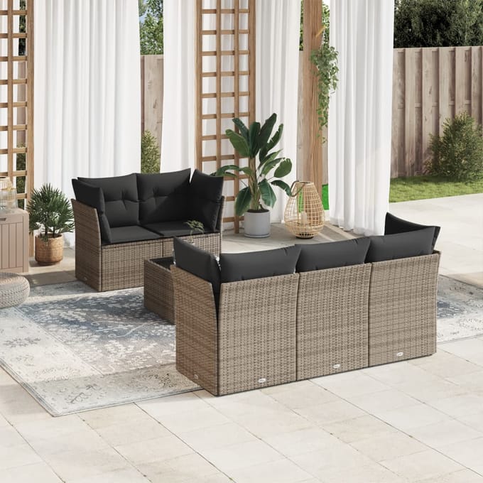 vidaXL - 6-delige - Loungeset - met - kussens - poly - rattan - grijs