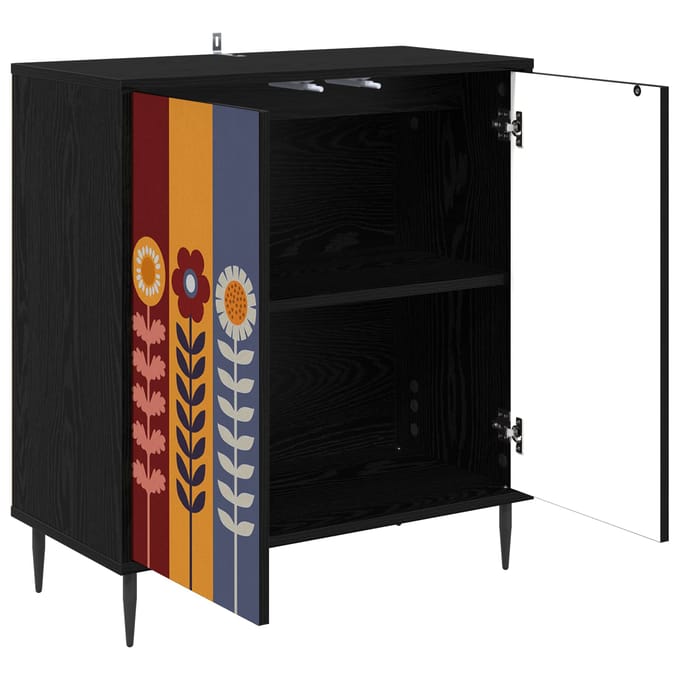 vidaXL - Dressoir - ESSEN - Zwart - eiken - 69 - x - 33 - x - 76 - cm - Bewerkt - hout