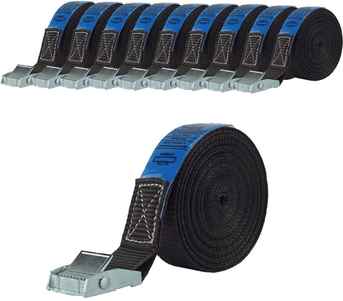 10x Professionele spanband Spanband Klemvergrendeling auto 1-delig 6m 250 kg ZWART