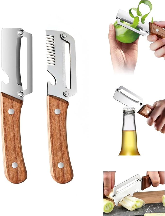 Solidchoice - Set van 2 Multifunctionele Keuken Schillers met Houten Handgreep