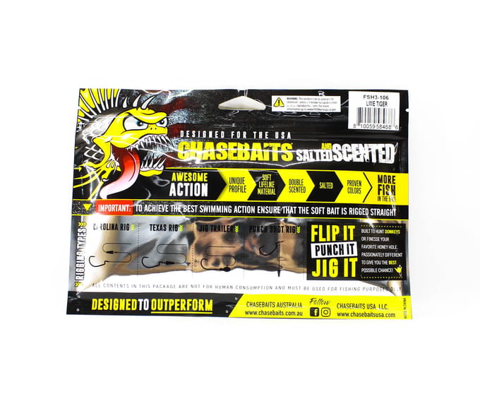 Chasebaits Flacid Shad 3 inch Soft Lure 7/Stuks Lime Tiger (4686)