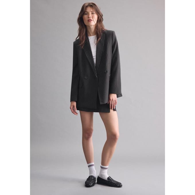 Stradivarius Rechte blazer met strepen en knopen  Zwart M