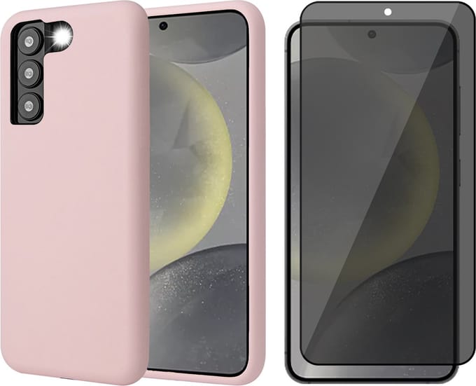 Hoesje geschikt voor Samsung Galaxy S24 Plus - Privacy Screenprotector Volledig Dekkend Glas - Mat Back Case Roze