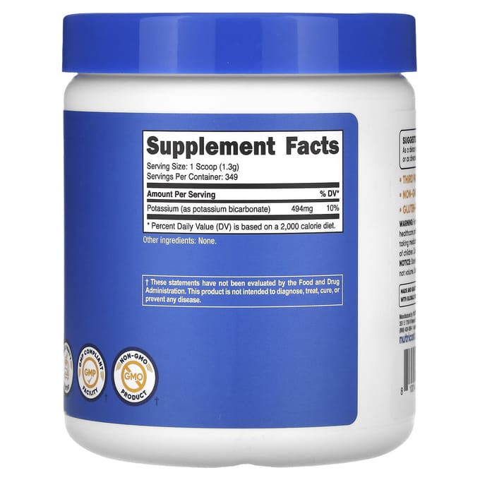 Bicarbonate de potassium, Non aromatisé, 454G(16 oz)