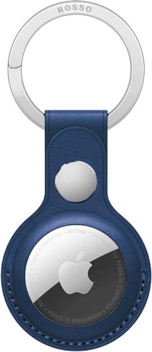 Rosso Element Hoesje Geschikt voor Apple AirTag Sleutelhanger Kunstleer | Hanger | Case Blauw