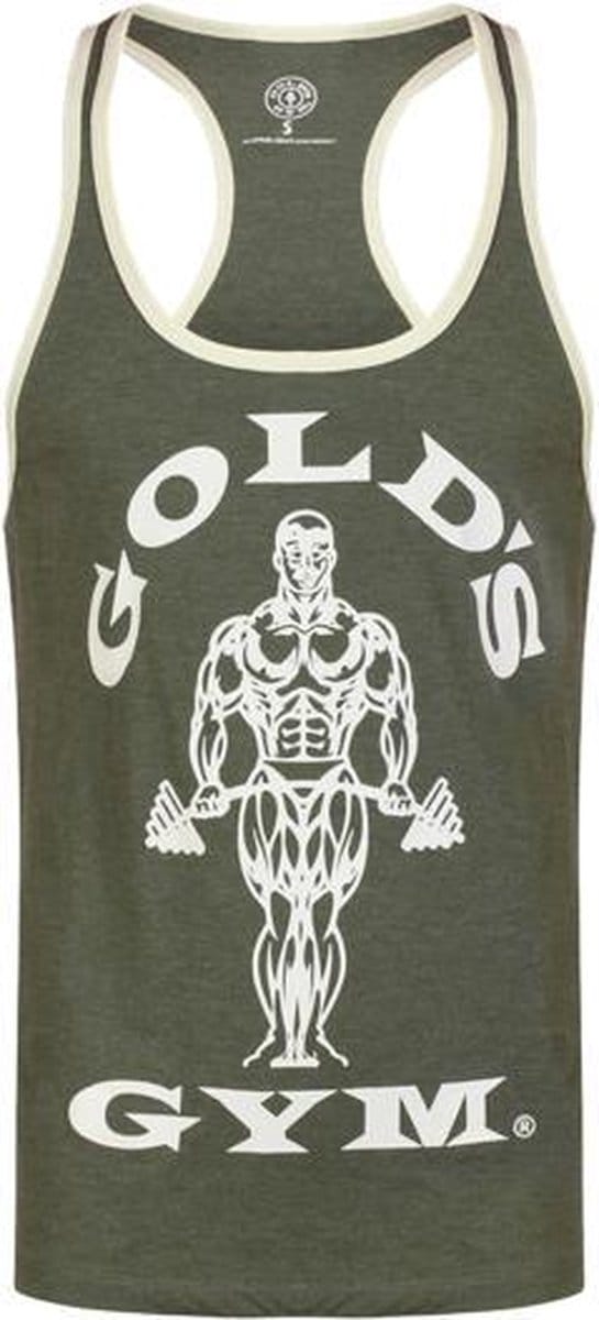 GGVST004 Muscle Joe Contrast Stringer Vest - Army/Cream - M