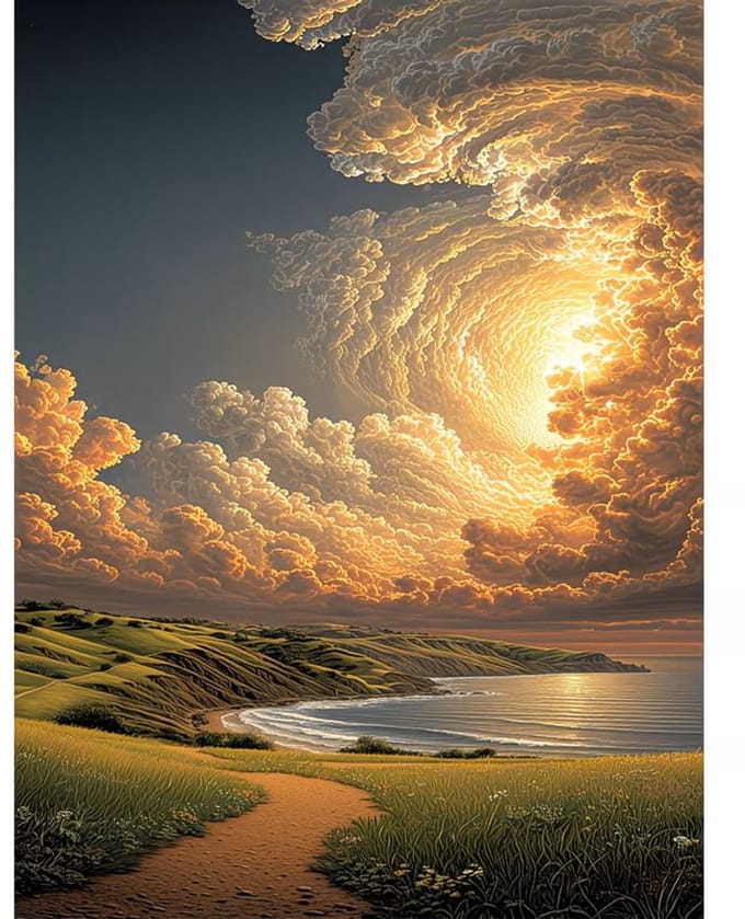30x20cm Diamond Painting wolken landschap (rond) nr 390