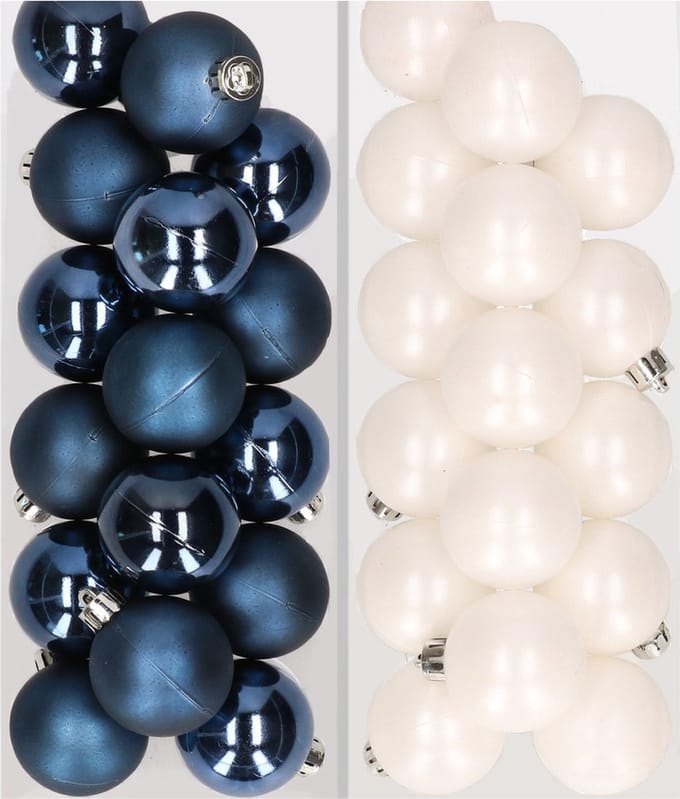 32x stuks kunststof kerstballen mix van donkergroen en wit 4 cm - Kerstversiering
