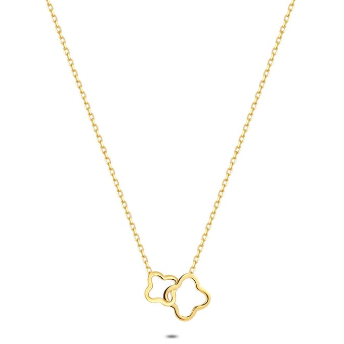 Twice As Nice Halsketting in 18kt verguld zilver, dubbele bloem 40cm