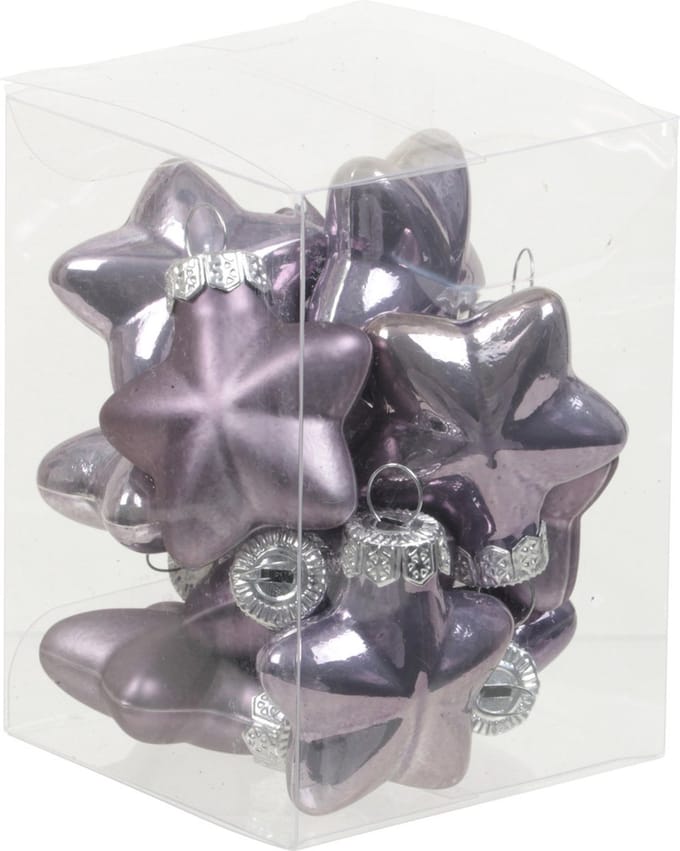 Othmar Decorations Kerstornamenten - sterren - 12x st - lila paars - 4 cm - glas - kerstversiering