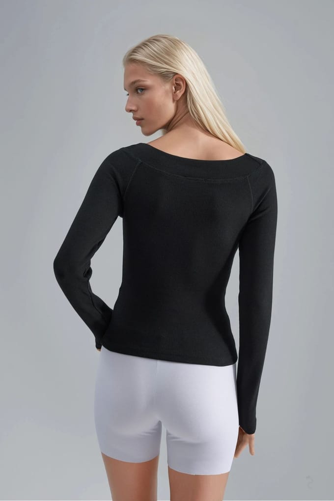 Slim Fit Geribbelde Bootneck Blouse