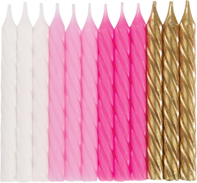UNIQUE - 24 roze, witte en goudkleurige verjaardagskaarsjes