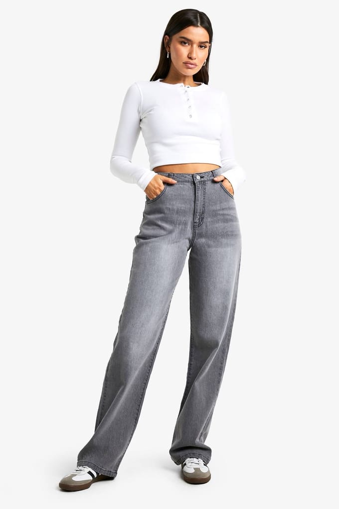 boohoo Dames Tall Basic Straight Leg Jean | Lichtgrijs | Maat: 10/34L