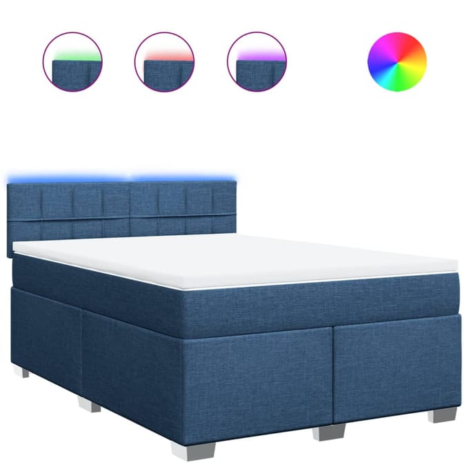 vidaXL - Boxspring - met - matras - stof - blauw - 140x200 - cm