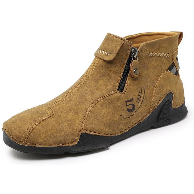 Mode Automne et Hiver Homme Grande Taille Bottes Britanniques en Cuir à Fermeture Éclair Bottes Décontractées Antidérapantes Mode Montante 48 marron