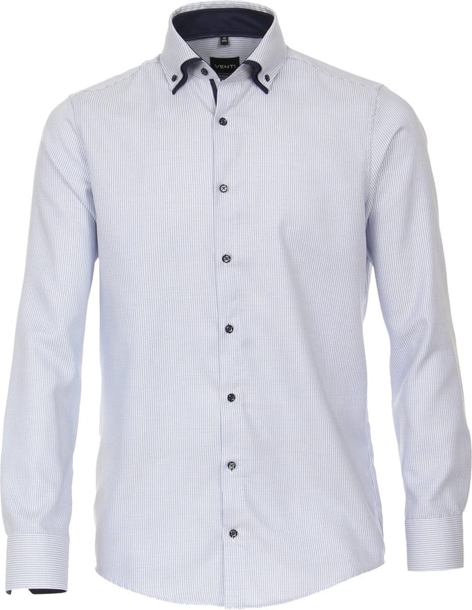 VENTI modern fit overhemd - dobby - blauw - Strijkvriendelijk - Boordmaat: 43
