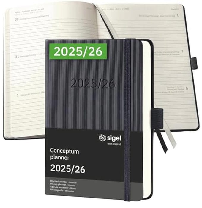 Elegante Wochenkalender 2025/2026 A6 - Zwart Hardcover