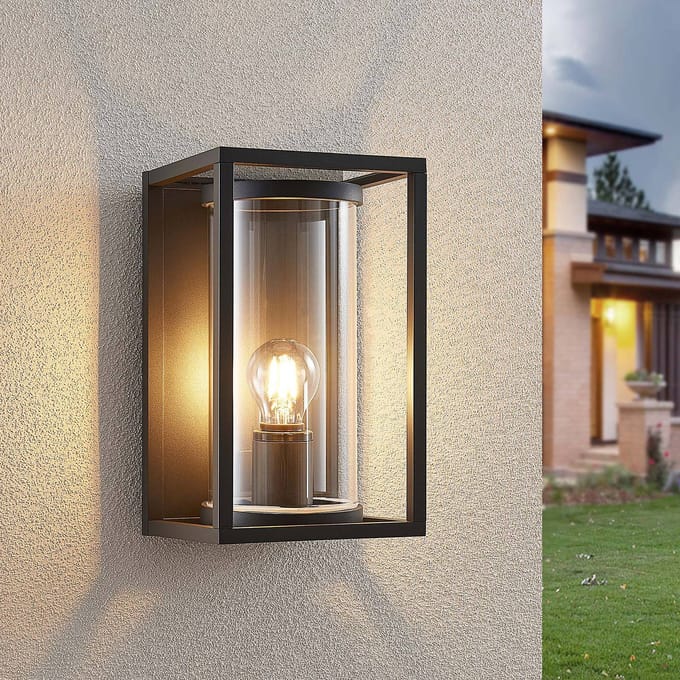 Lucande - Wandlamp buiten - 1licht - Gegoten aluminium, glas - H: 30 cm - E27 - grafiet