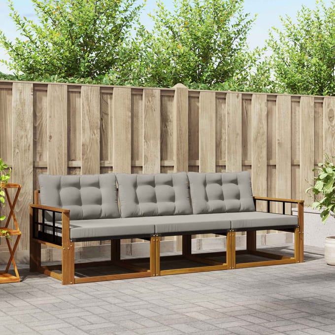 vidaXL - Buiten - bank - set - 3 - st - Natuurlijk - en - Licht - Grijs