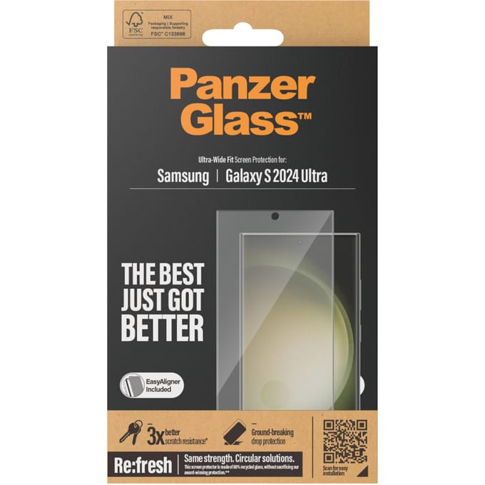 PanzerGlass Screenprotector geschikt voor Samsung Galaxy S24 Plus Glazen | PanzerGlass Ultra-Wide Fit Screenprotector - Case Friendly + Installatie Frame