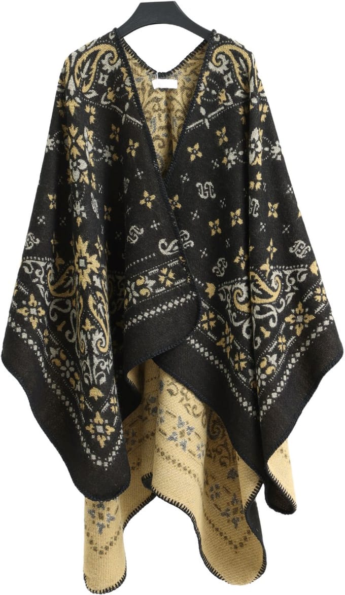 Emilie scarves - poncho - cape - omslagdoek - zwart oker