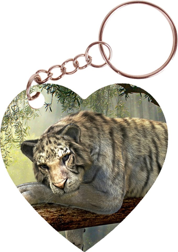 Sleutelhanger hartje 5x5cm - Tijger