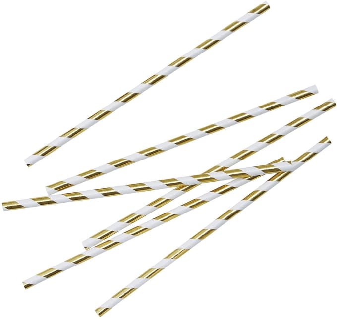 Ginger Ray - 12 Papieren Rietjes Metallic Goud Gestreept