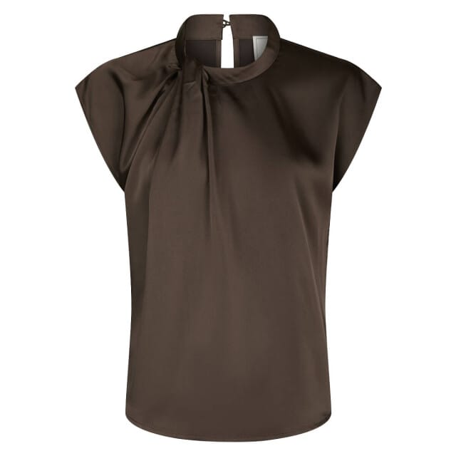 Blousetop van satijn met knoopdetail model 'Fleur Drapy'