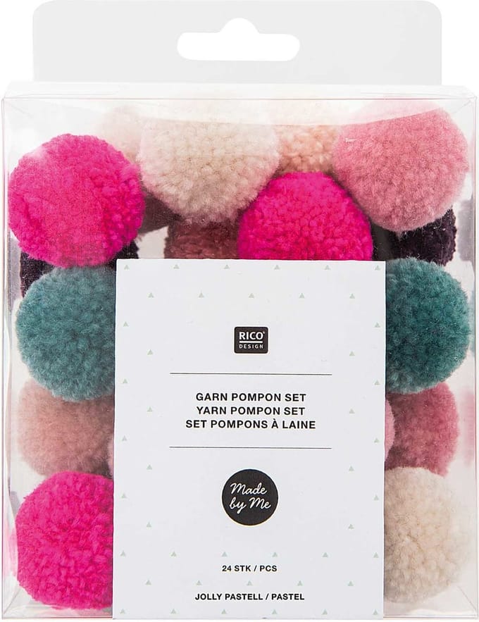 RICO DESIGN MADE BY ME POMPON SET jOLLY PASTEL MIX 24 STUKS