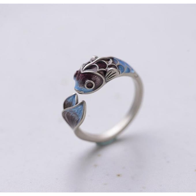 Eenvoudige Temperament Koi Ring, Emaille Creatief Ontwerp Verstelbare Ring, Dames Witte Gelukbrengende Sieraden resizable