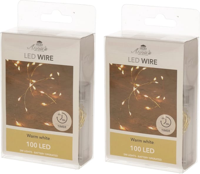 6x anna's collection draadverlichting - 100 led lichtjes - warm wit - 500 cm- lichtsnoer - batterij
