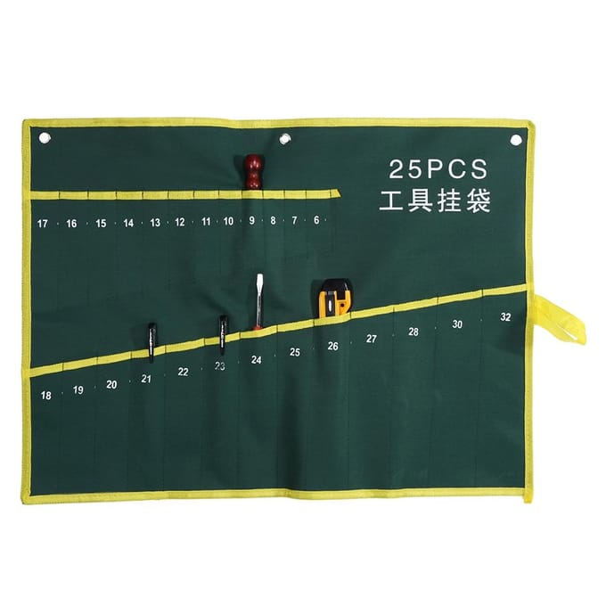 1 sac de rangement enroulable en toile durable pour clé à molette, vert 25 Pockets