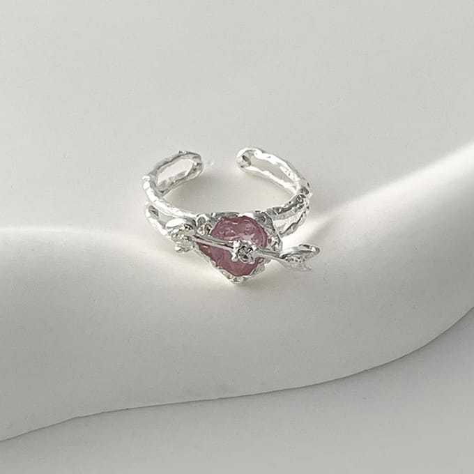 Nieuwe Mode Niche Design Eén Pijl Door Het Hart met Diamanten Liefde Open Ring Ring white