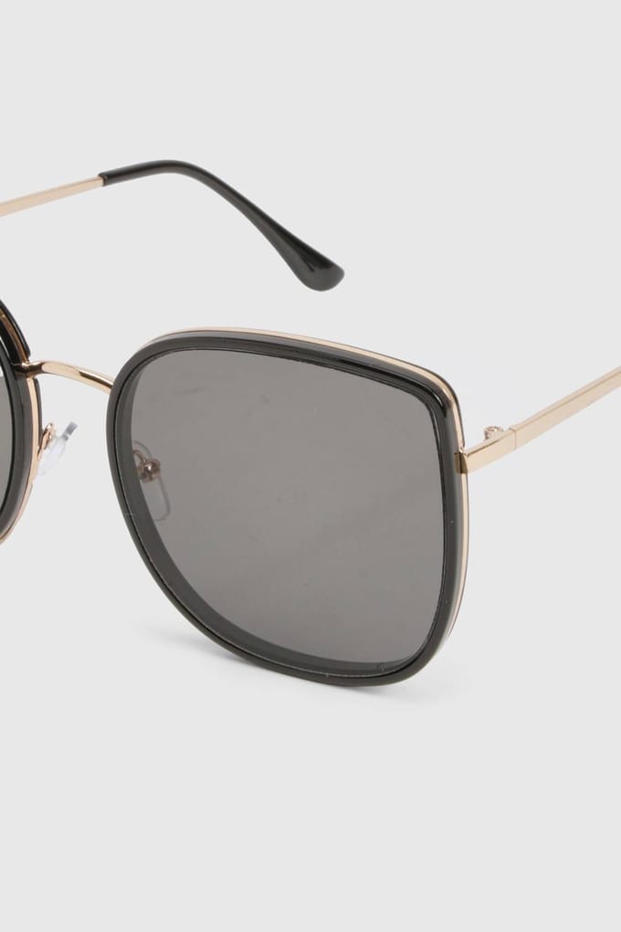 boohoo Dames Metalen Frame Vierkante Zonnebril | Goud