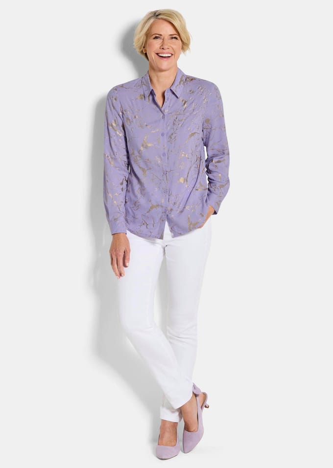 Overhemdblouse met metallic print - sering / gedess. - Gr. 38 van Goldner Fashion