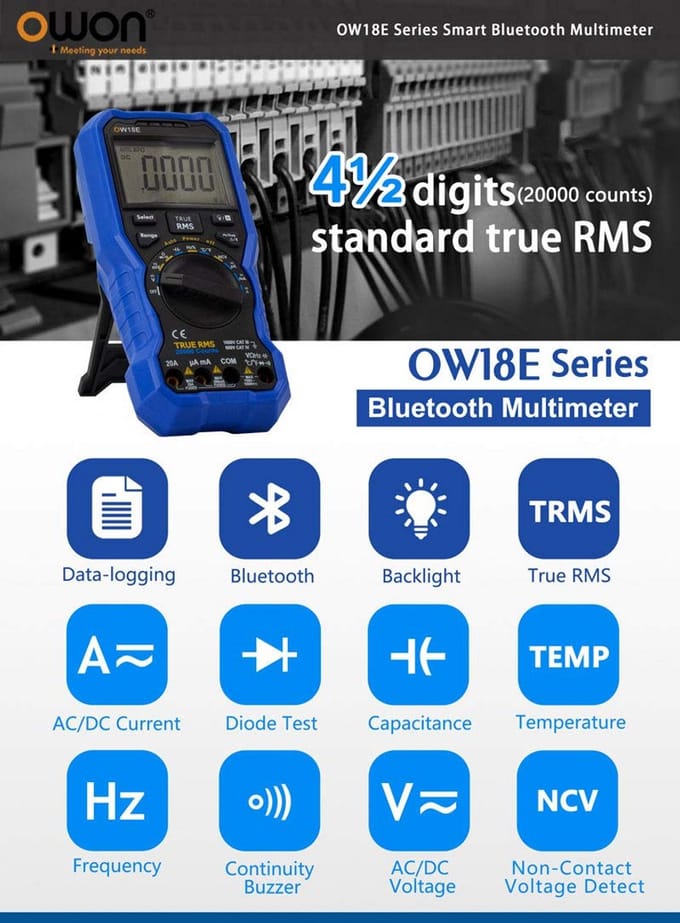 Digitale Multimeter True RMS Hoge Nauwkeurigheid met Draadloze Gegevenslogging en Auto-ranging