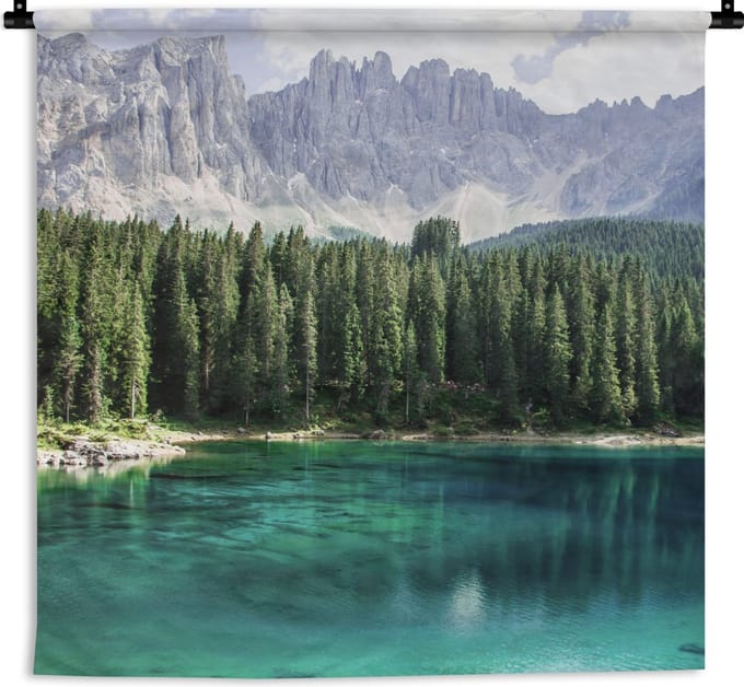 Wandkleed - Wanddoek - Berg - Bomen - Water - 60x60 cm - Wandtapijt
