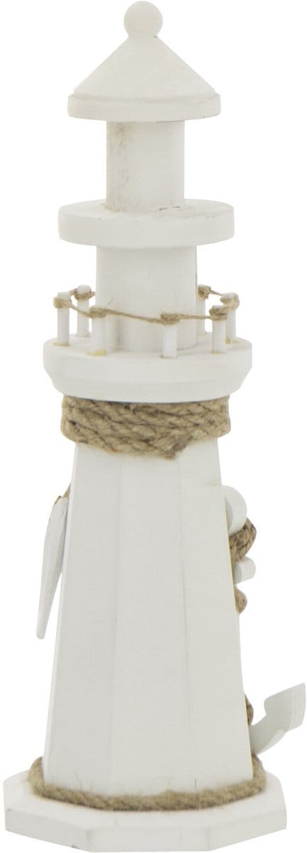 J-Line decoratie Vuurtoren - hout/touw - wit - small