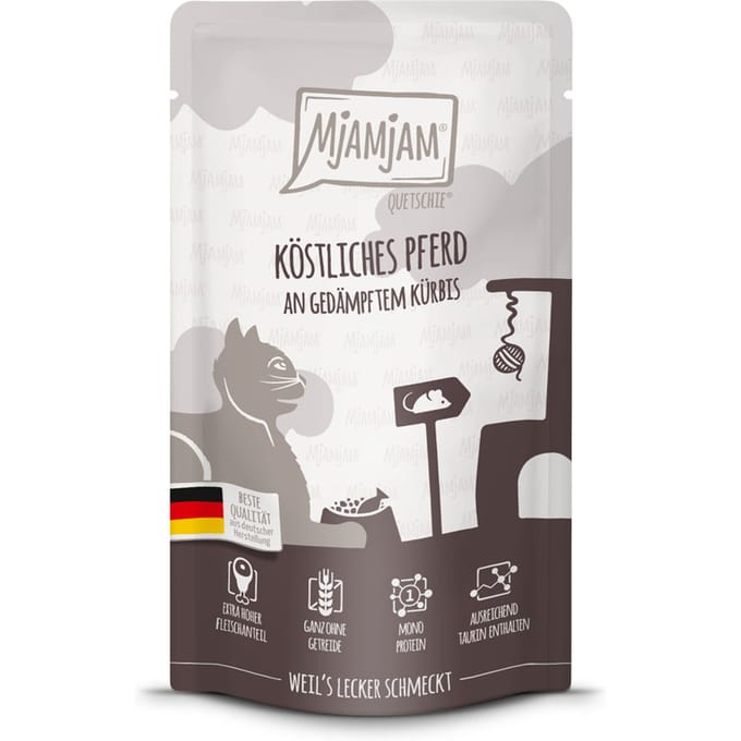 MjAMjAM Cat - Leckere Mahlzeiten Pouchbeutel 12x125g | Pferd & Kürbis