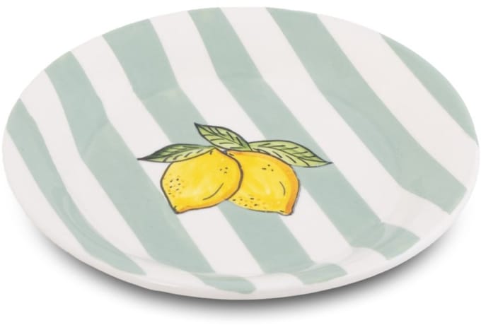 Ontbijtbord Fruity Citron – Gestreept - Groen/Wit – Aardewerk – ø 20cm - Dishes & Deco