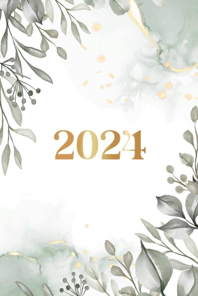 2024: Semainier 1 semaine sur 2 page, 12 mois de Janvier 2024 à Décembre 2024, Format A5.