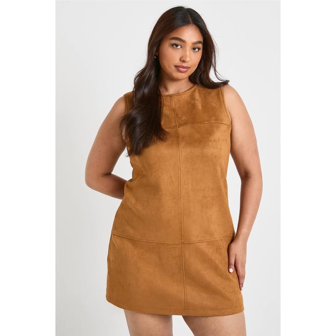 boohoo Dames Plus synthetisch suede A-lijn mini-jurk | Tan | Maat: 16