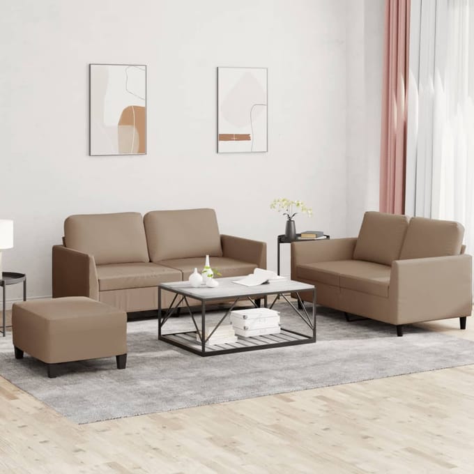 vidaXL - 3-delige - Loungeset - met - kussens - kunstleer - cappuccino