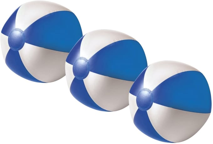 Impression Strandbal - 3x - opblaasbaar - zwembad speelgoed - blauw/wit - D26 cm